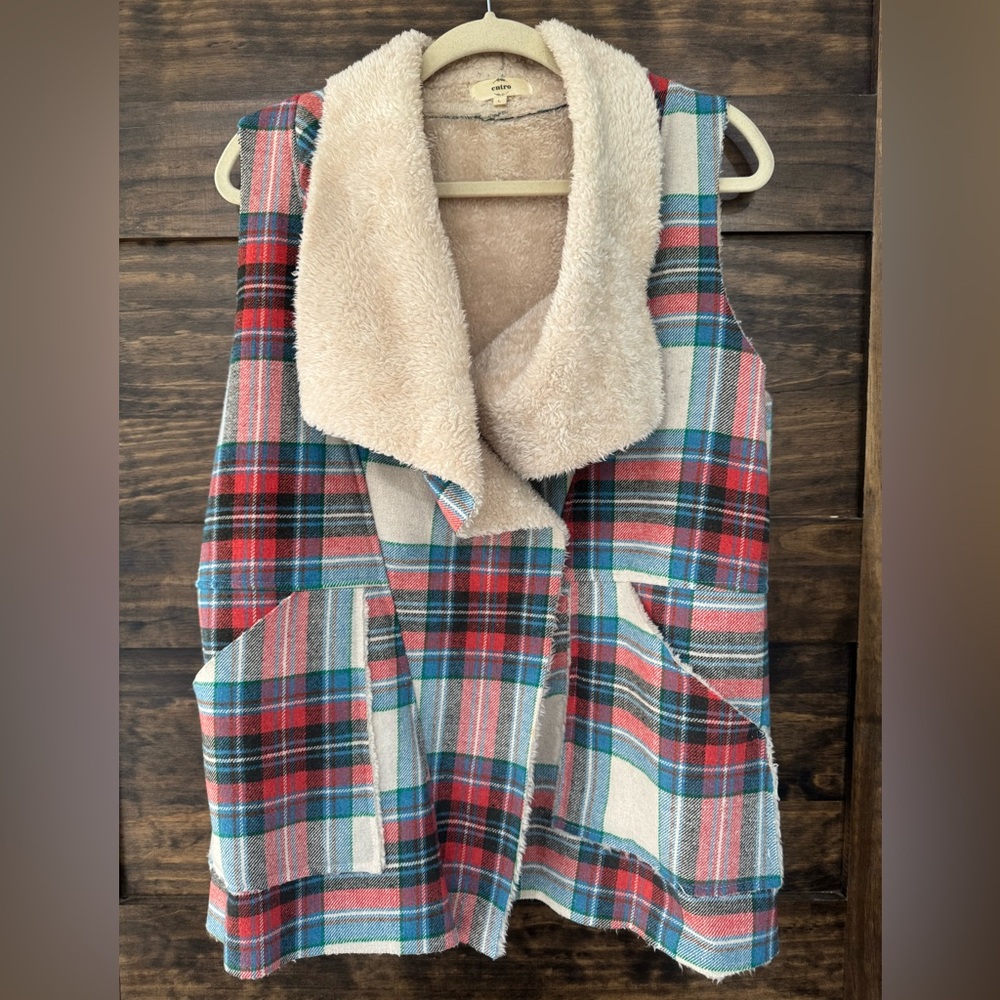 Entro Red Plaid Sherpa Lined Vest